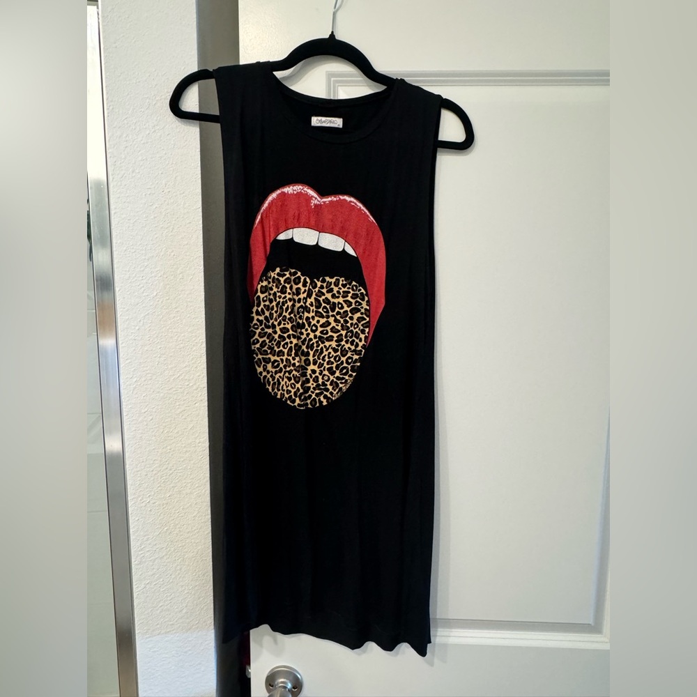 Lauren Moshi Black Mini Dress with Red and Leopard Print. Original price $100